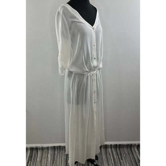 TT Beach Shell Half Sleeve V-Neck Button-Down Tie Waist Erin Maxi Dress Size XS - Picture 4 of 10